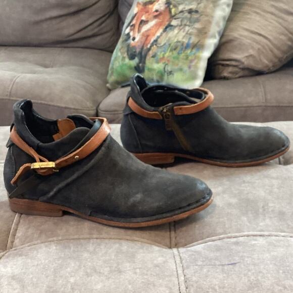 A.S.98 Felix Flat Boot Ankle Bootie Grey Free People Boho Leather US 7.5 8 EU 38 - Picture 8 of 13
